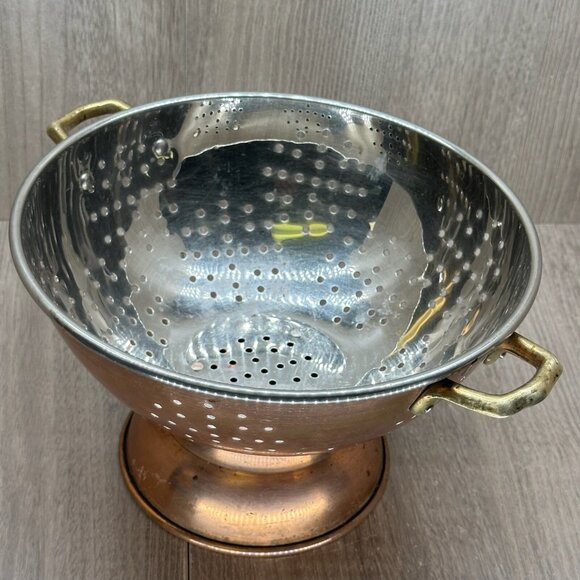 VTG Colander Copper w/ Brass Handle Footed Pedestal Strainer Rustic 9" - Picture 3 of 9